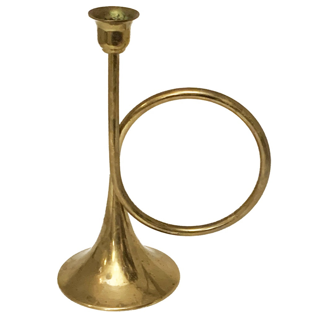 Brass French Horn Candleholder