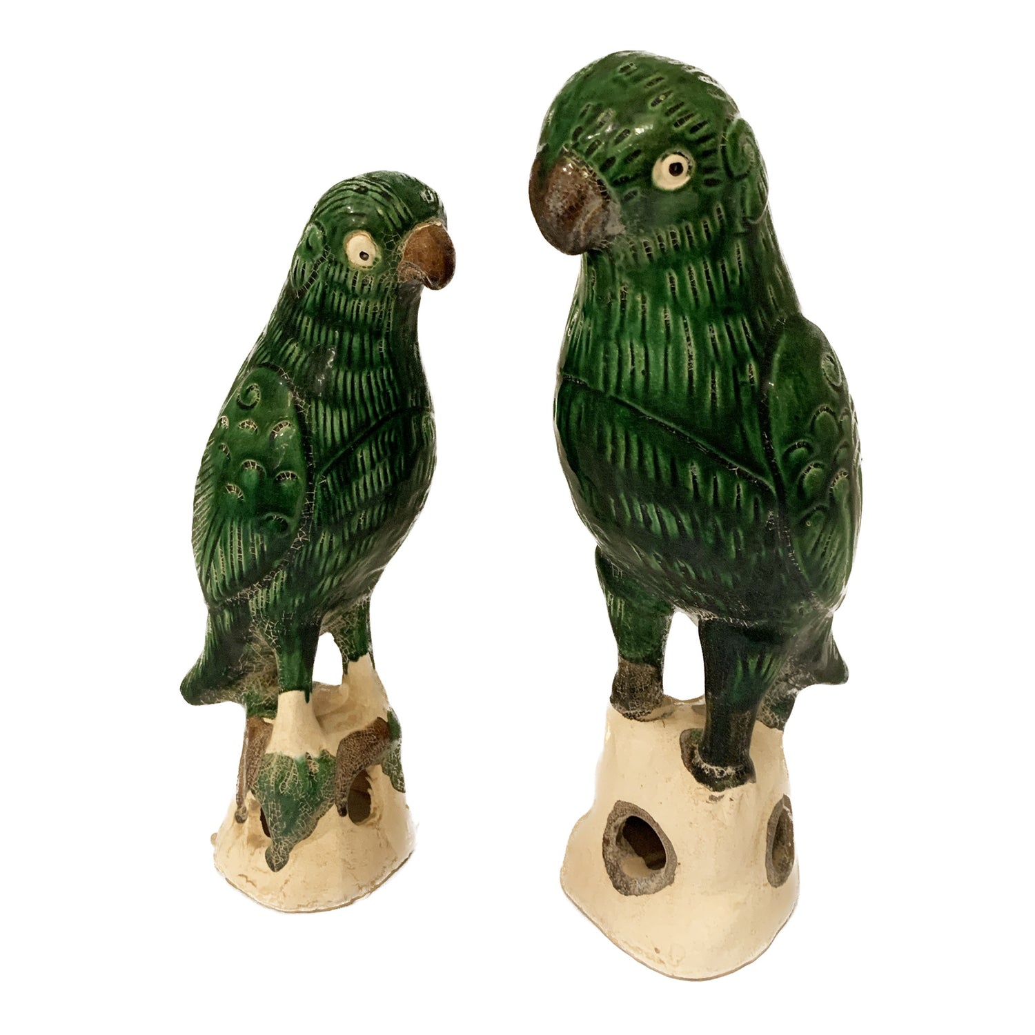 Green Glazed Parrot, 12"h