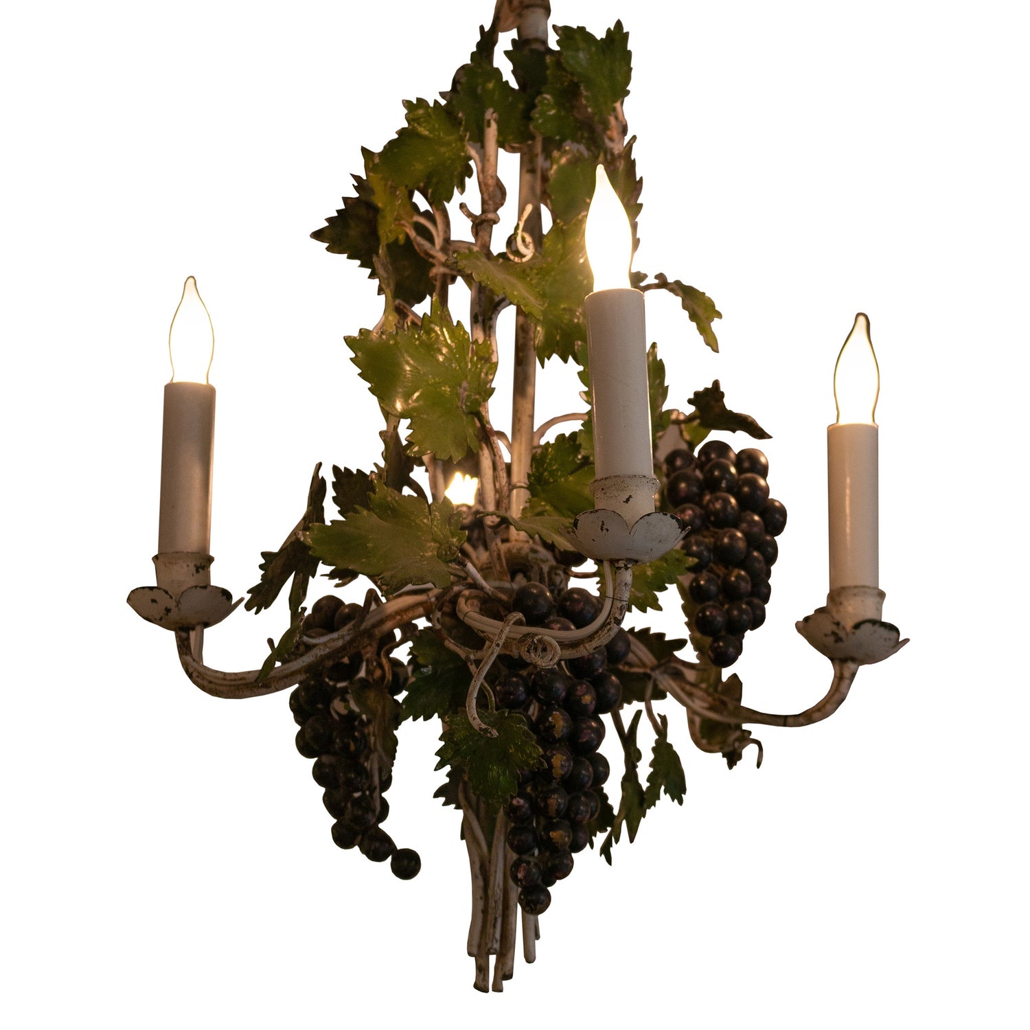 Vintage Italian Tole 4-Candle Chandelier with Grapes