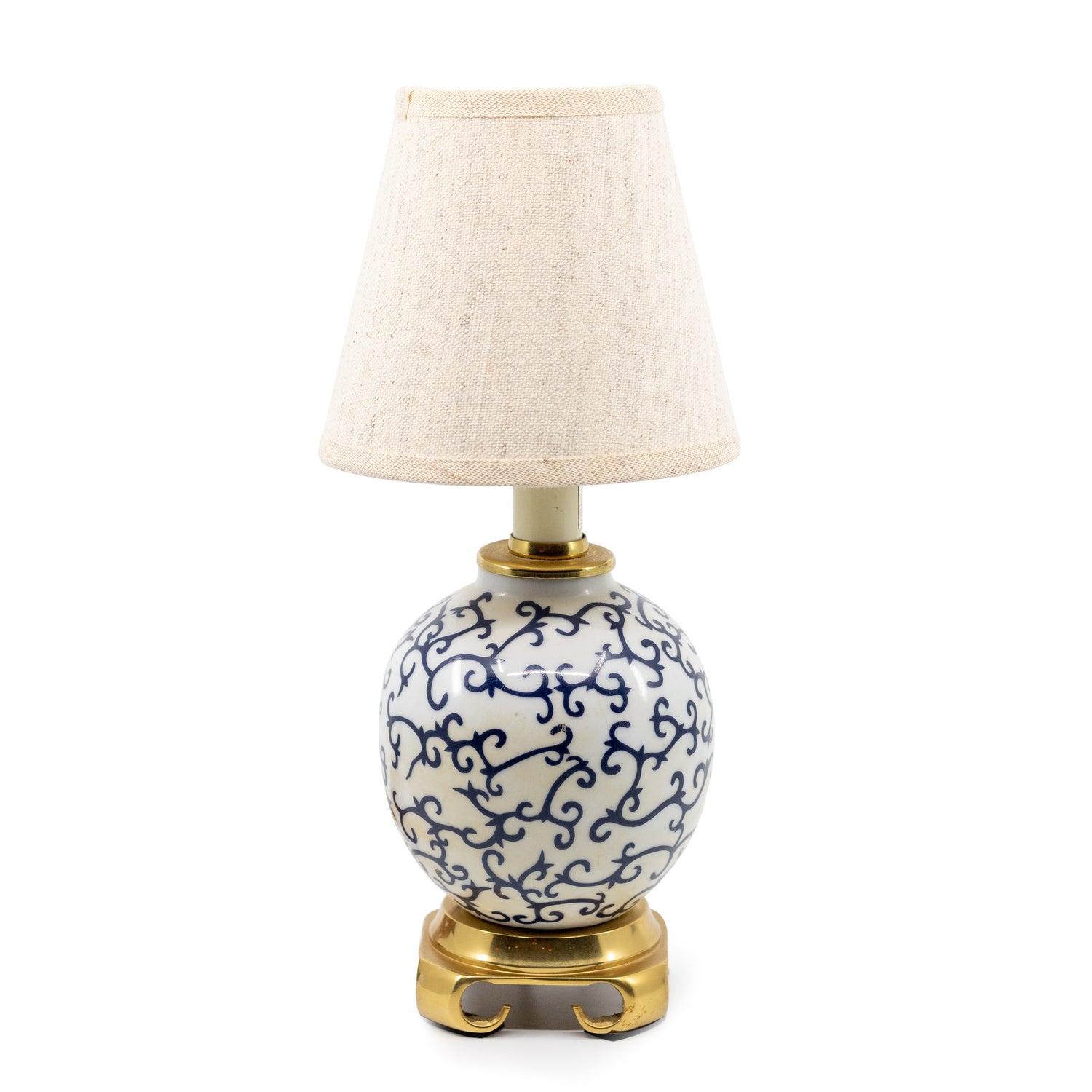 Blue + White Lamp with Gold Accents