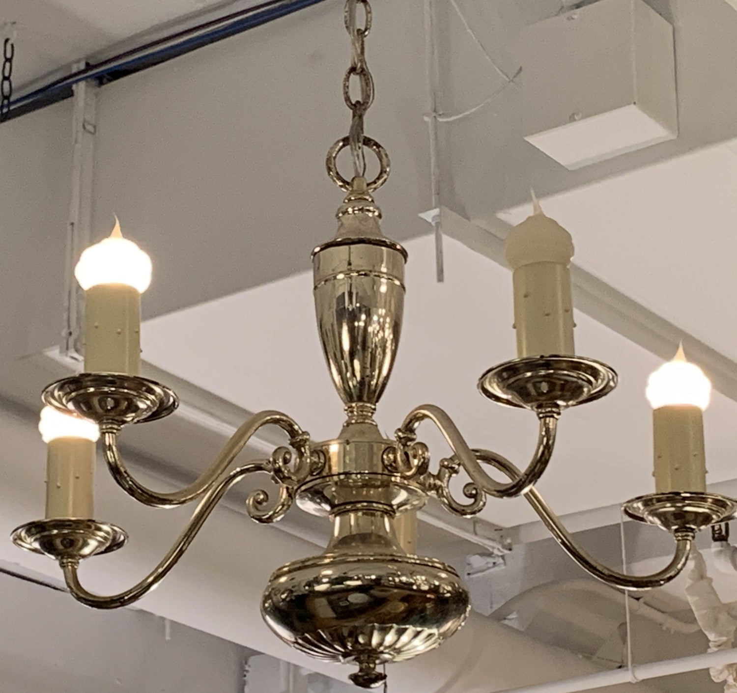 Vintage Silverplate 5-Candle Chandelier, 20"dia x 15"h